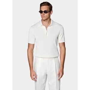 Suitsupply Ribbed Cotton Silk Polo Shirt Off-White Size S EUC